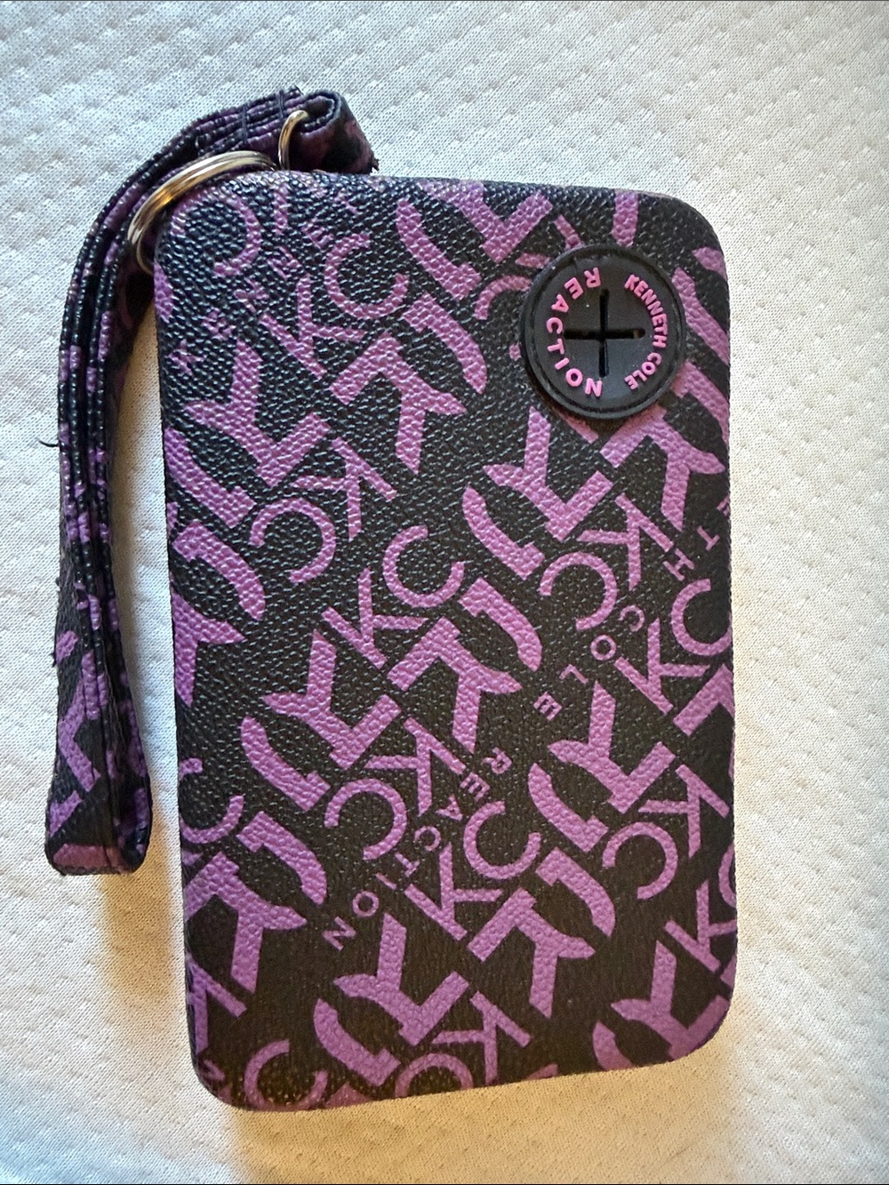 Kenneth Cole Black and Purple Logo Wristlet Phone Pouch